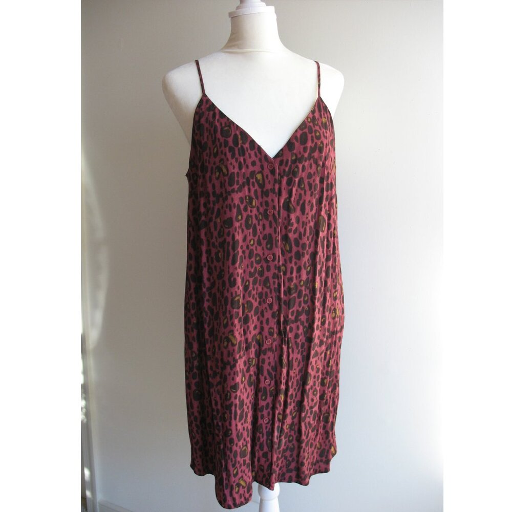& Other Stories red burgundy leopard animal print slip cami dress 6 black indie